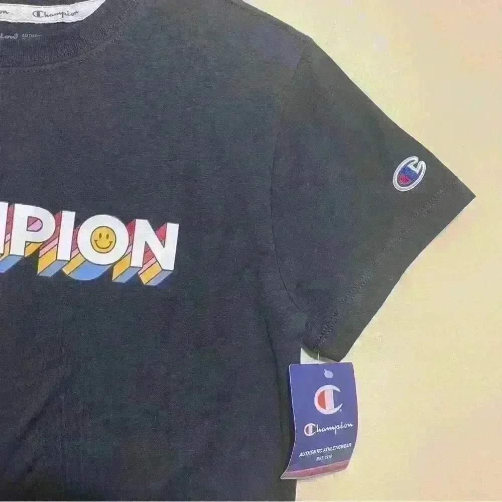 Champion Womens Get Happy Logo T-Shirt Black Size XS New Whit Tags - Picture 5 of 9